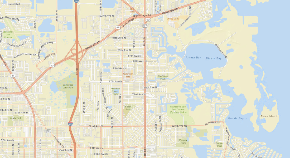 Street map of northern St. Petersburg, Florida, centered on 7901 4th St N.